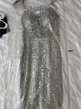 Gianni Bini Silver Sequin Mini Dress with Spaghetti Straps